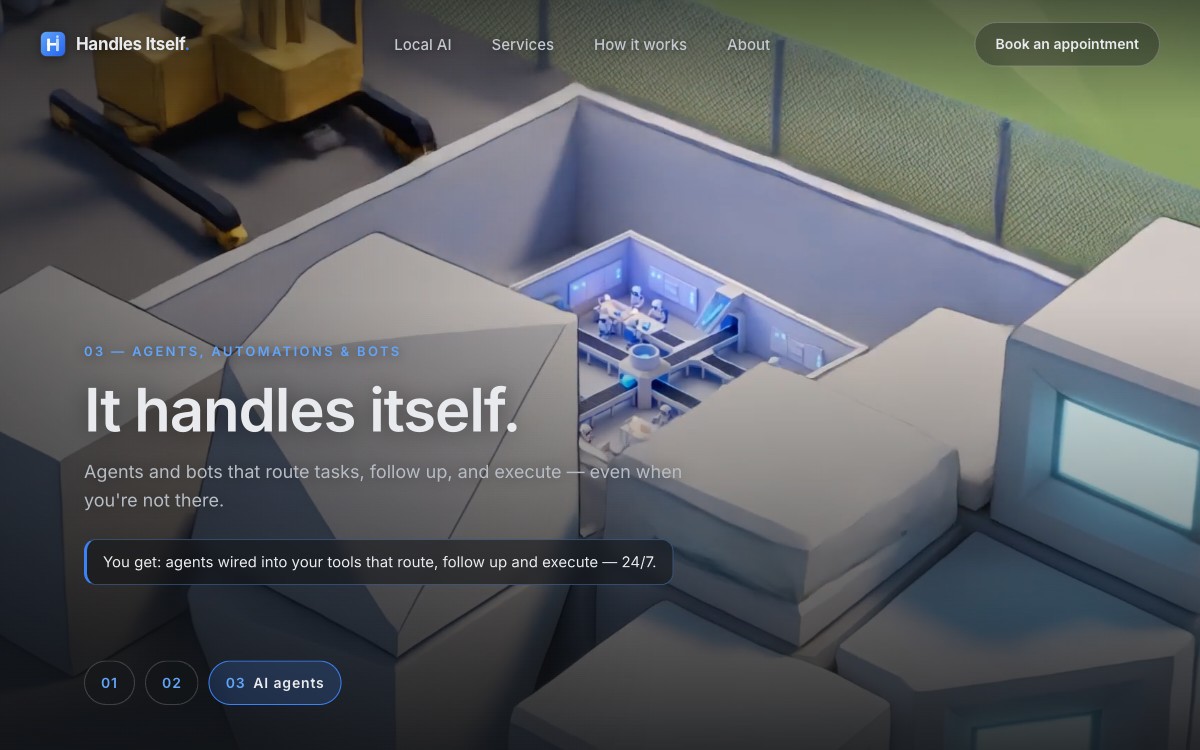 AI tech website we built — Handles Itself