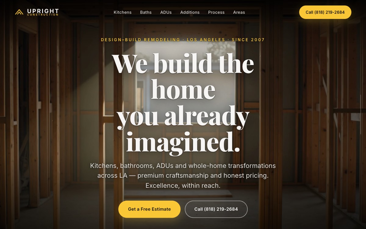 Construction company website we built — Upright Construction